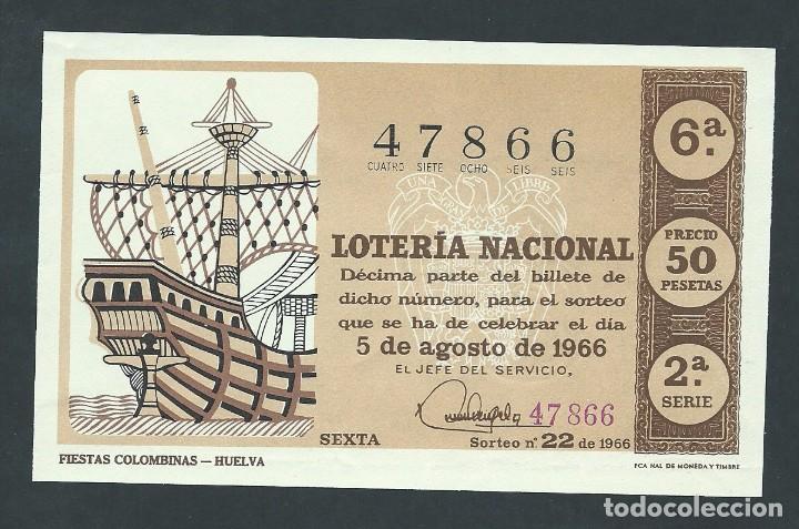 Nationale spanische Lotterie: decimo loteria nacional 5 de agosto a&ntilde;o 1966 sorteo n 22 fiestas colombinas huelva