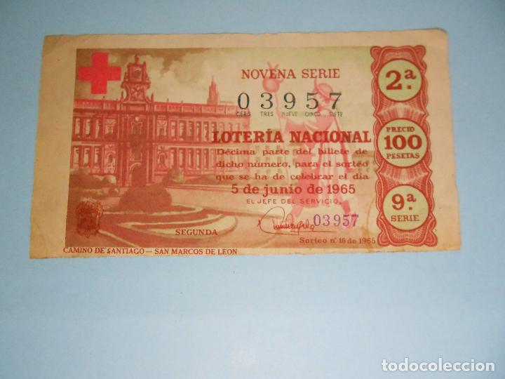National Spanish Lottery: BILLETE DE LA LOTERIA NACIONAL DEL 5 DE JUNIO DE 1965 (NOVENA SERIE) SAN MARCOS DE LE&Oacute;N