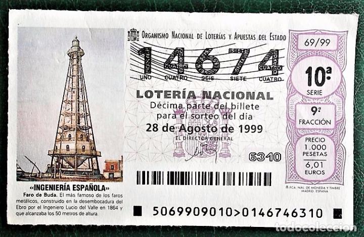 Loter&iacute;a Nacional: Espa&ntilde;a. Loter&iacute;a. 1999. Sorteo: 69 Ingenier&iacute;a Espa&ntilde;ola: Faro de Buda contruido por Lucio del Valle en