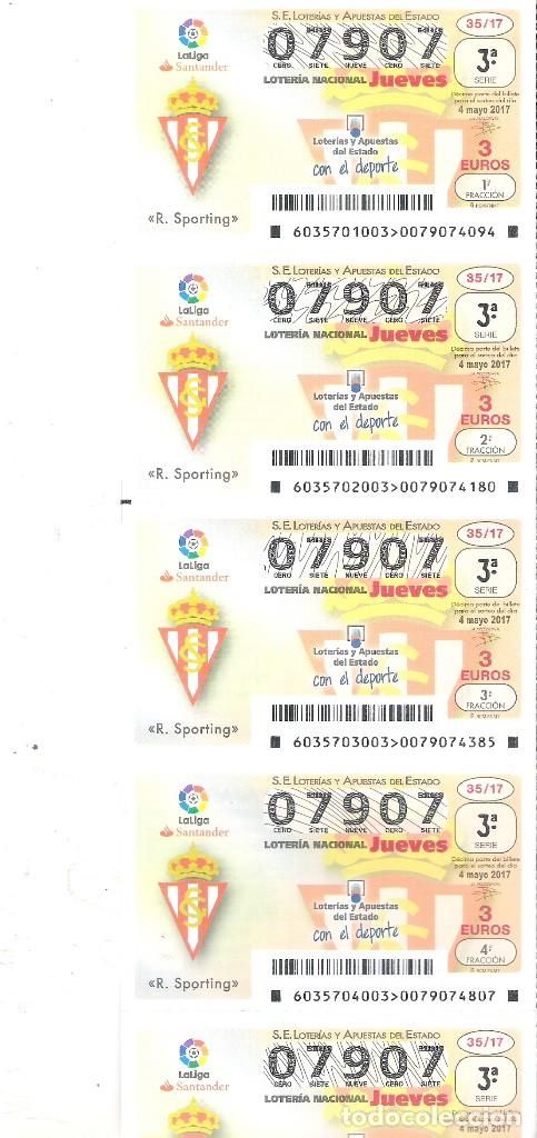 Loterie Nationale: BILLETE DE 5 DECIMOS LOTERIA NACIONAL JUEVES 4 MAYO 2017 - 35/17 LA LIGA FUTBOL - SPORTING GIJON