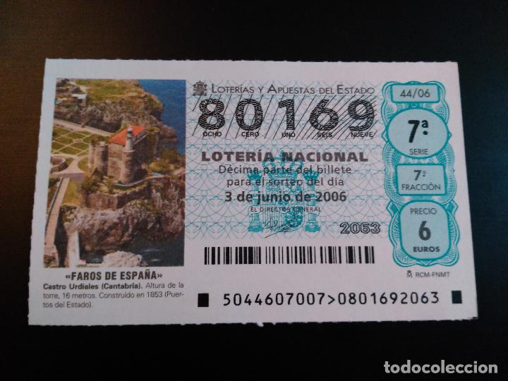 Loter&iacute;a nacional: NUMERO: 80169. LOTERIA NACIONAL. FECHA: 3 JUNIO 2006. FAROS DE ESPA&Ntilde;A. CASTRO URDIALES, CANTABRIA