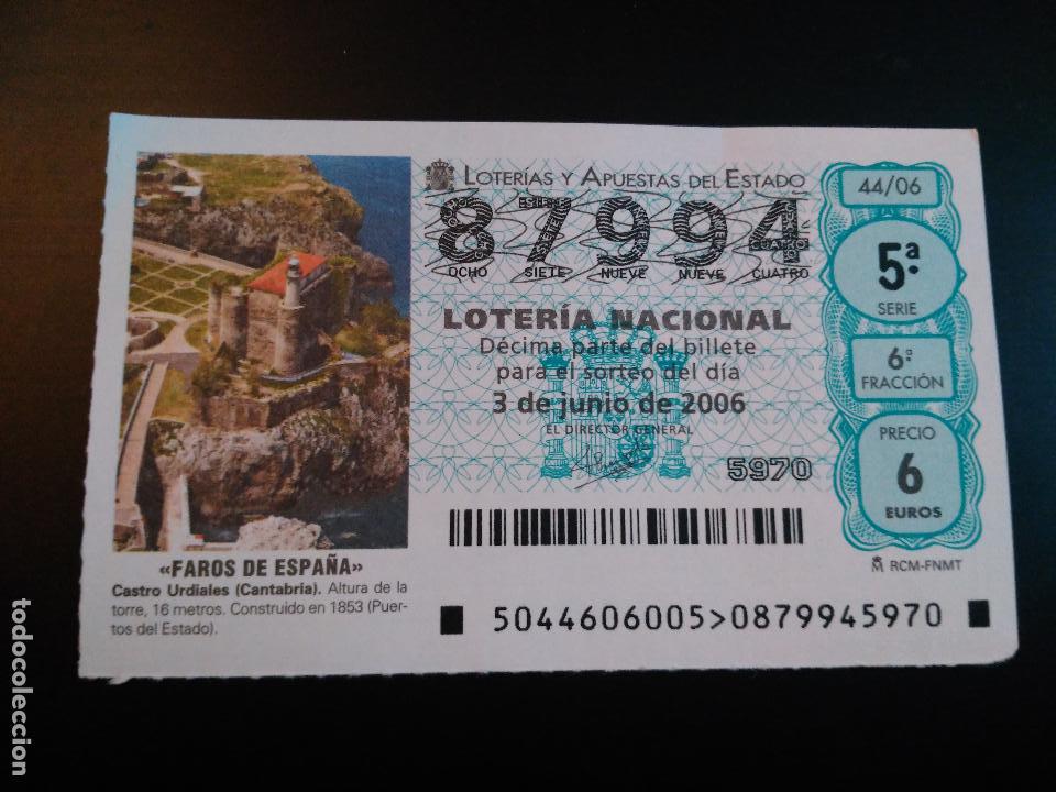 Loter&iacute;a nacional: NUMERO: 87994. LOTERIA NACIONAL. FECHA: 3 JUNIO 2006. FAROS DE ESPA&Ntilde;A. CASTRO URDIALES, CANTABRIA