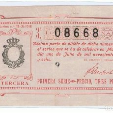 Lotería Nacional: DECIMO LOTERIA NACIONAL AÑO 1918 SORTEO 18