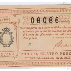 Lotería Nacional: LOTERIA AÑO 1918 SORTEO 31