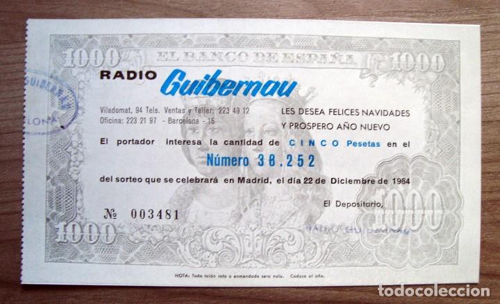 Loter&iacute;a Nacional: Boleto, participacion loteria 1964 - radio guibernau, barcelona, propaganda fortuny radio television
