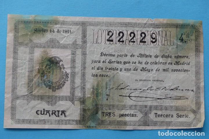 Loterie Nationale: DECIMO LOTERIA NACIONAL - A&Ntilde;O 1911 - SORTEO 14 (31 MAYO) - VER ANVERSO Y REVERSO