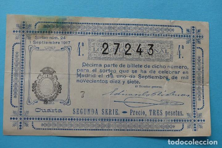 Loterie Nationale: DECIMO LOTERIA NACIONAL - A&Ntilde;O 1917 - SORTEO 24 (1 SEPTIEMBRE) - VER ANVERSO Y REVERSO