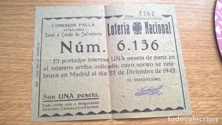 Loter&iacute;a nacional: Valencia. Participaci&oacute;n de loter&iacute;a. Falla Sorn&iacute; Conde Salvatierra. 1942
