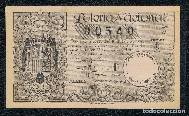 National Spanish Lottery: LOTERIA A&Ntilde;O 1943 SORTEO 22