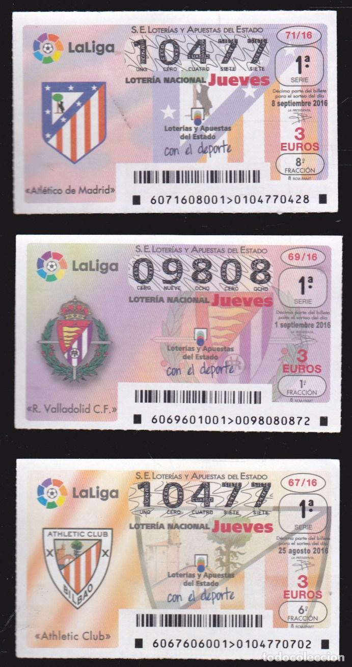 Loter&iacute;a nacional: 3 NUMEROS DE LOTERIA  NACIONAL CON LOS ESCUDOS DEL ATHLETIC CLUB , R. VALLADOLID Y ATL&Eacute;TICO DE MADRI