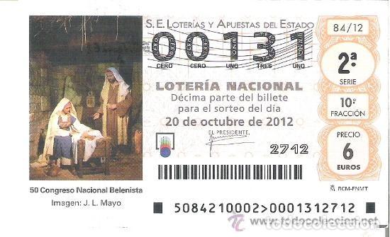 Lotteria Nationale Spagnola: 1 DECIMO LOTERIA DEL SABADO - 20 OCTUBRE 2012 - 84/12 - 50&ordm; CONGRESO NACIONAL BELENISTA O DE BELENES