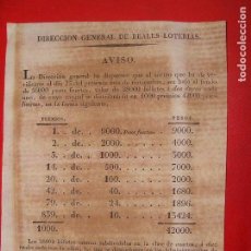Lotería Nacional: 1833. DIRECCIÓN GENERAL DE REALES LOTERIAS. AVISO DE SORTEO Y PREMIOS.. Lote 103618955