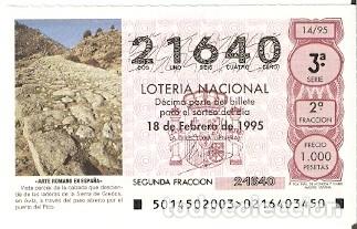 Loter&iacute;a Nacional: D&eacute;cimo Loter&iacute;a Nacional a&ntilde;o 1995. Calzada Sierra de Gredos. ref. 9-9514