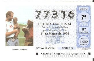Loter&iacute;a Nacional: D&eacute;cimo Loter&iacute;a a&ntilde;o 1995. Cruz Roja Espa&ntilde;ola. ref. 9-9520