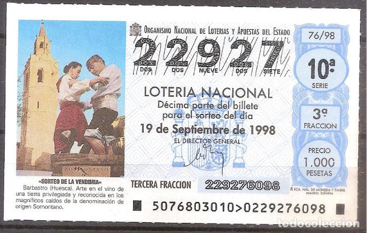 National Spanish Lottery: LOTERIA NACIONAL,19/09/1998.