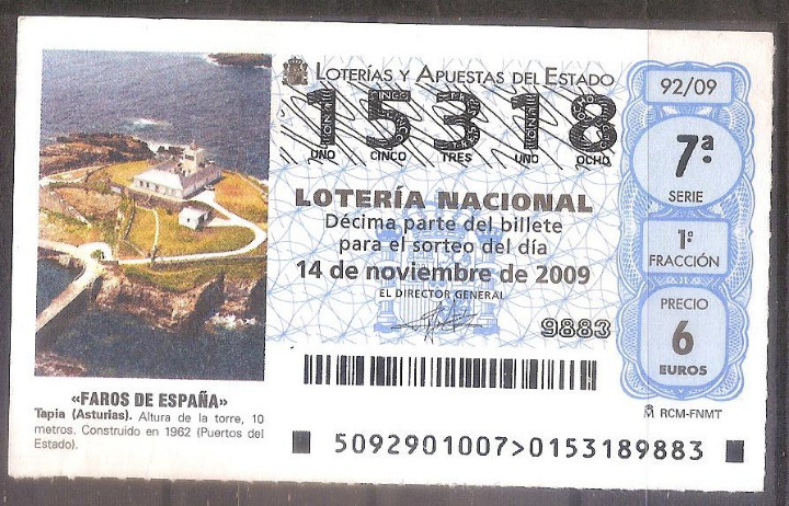 Loter&iacute;a Nacional: LOTERIA NACIONAL,14/11/2009.