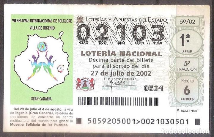 National Spanish Lottery: LOTERIA NACIONAL,27/07/2002.