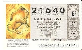 Loterie Nationale: D&eacute;cimo Loter&iacute;a a&ntilde;o 1993. Altamira. Cantabria. ref. 9-9320