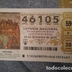 Lotería Nacional: BOLETO LOTERIA NACIONAL NAVIDAD 2016 NUMERO 46105