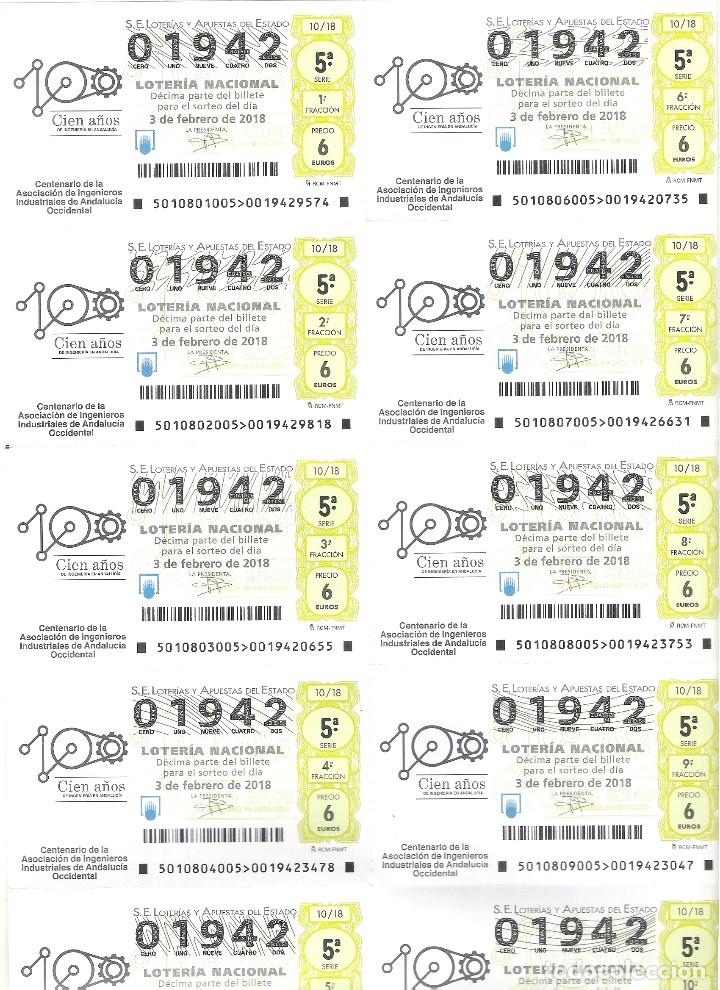 Loterie Nationale: 1 BILLETE LOTERIA NACIONAL SABADO 3 FEBRERO 2018 10/18 CENT ASOCIA INGENIEROS INDUSTRIALES ANDALUCIA