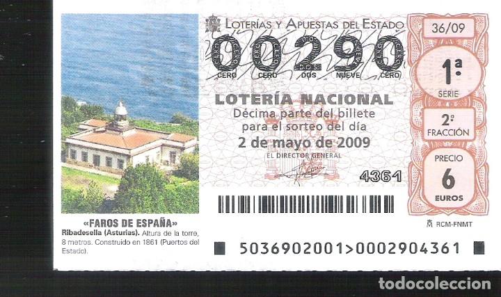 Loterie Nationale: 1 DECIMO LOTERIA DEL SABADO - 2 MAYO 2009 - 36/09 - FAROS DE ESPA&Ntilde;A - RIBADESELLA ( ASTURIAS )