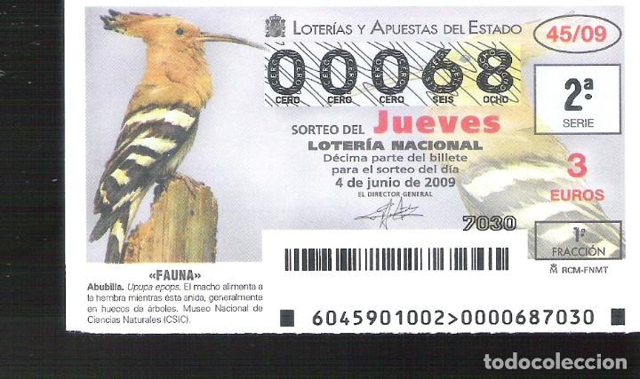 Nationale spanische Lotterie: 1 DECIMO LOTERIA DEL JUEVES - 4 JUNIO 2009 - 45/09 - FAUNA - AVES O PAJAROS - ABUBILLA