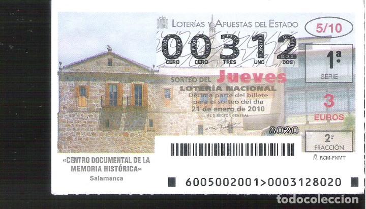 Nationale spanische Lotterie: 1 DECIMO LOTERIA JUEVES - 21 ENERO 2010 - 5/10  CENTRO DOCUMENTAL DE MEMORIA HISTORICA ( SALAMANCA )