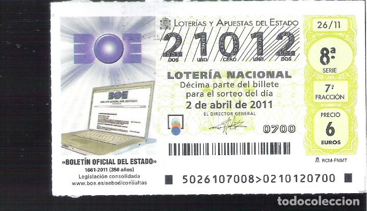 Nationale spanische Lotterie: 1 DECIMO LOTERIA SABADO - 2 ABRIL 2011 - 26/11 - CAPICUA - BOLETIN OFICIAL DEL ESTADO - BOE