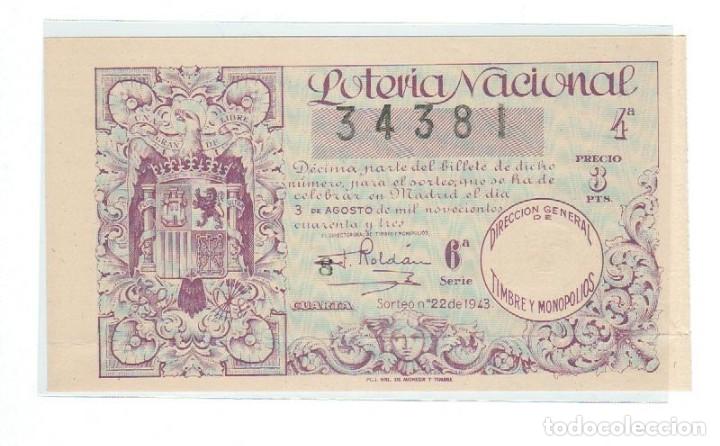 National Spanish Lottery: LOTERIA A&Ntilde;O 1943 SORTEO 22