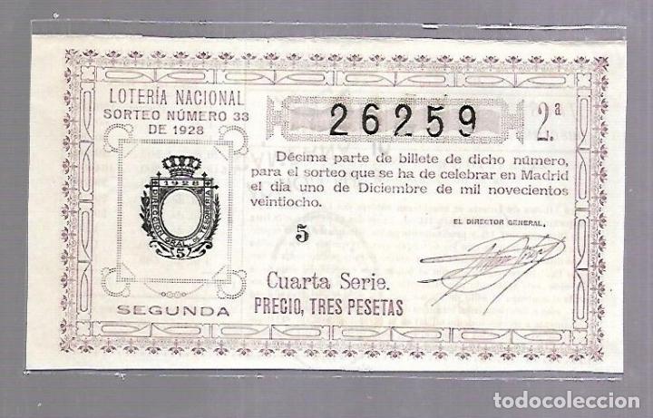 Lotteria Nationale Spagnola: LOTERIA NACIONAL. SORTEO N&ordm; 33 DE 1928. MADRID. PERFECTO ESTADO. VER.
