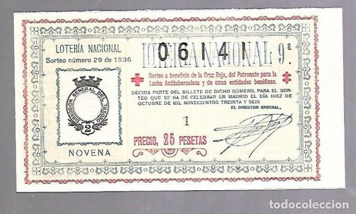 Loterie Nationale: LOTERIA NACIONAL. SORTEO N&ordm; 29 DE 1936. MADRID. CRUZ ROJA. VER