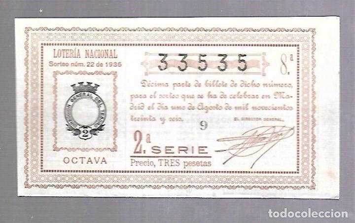 Loterie Nationale: LOTERIA NACIONAL. SORTEO N&ordm; 22 DE 1936. MADRID. VER