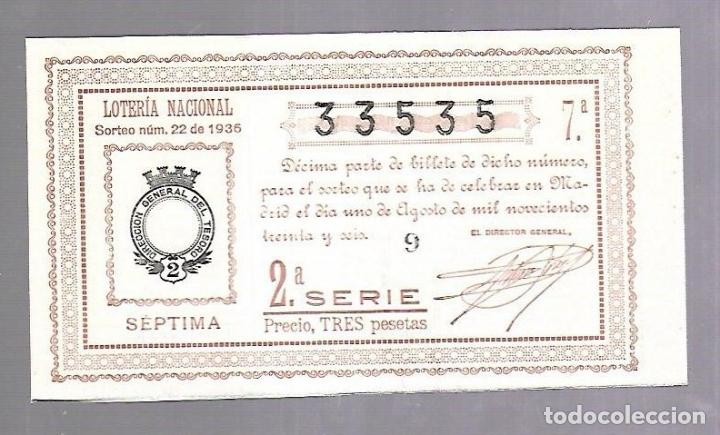 Lotteria Nationale Spagnola: LOTERIA NACIONAL. SORTEO N&ordm; 22 DE 1936. MADRID. VER
