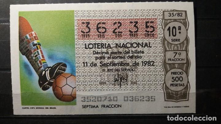 Loter&iacute;a nacional: L. Nacional 11 Septiembre 1982. Cartel Mundial Brasil 1950. N&ordm; 36235. Admon Conchita. Madrid. Desapa