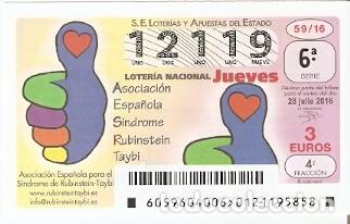 Lotteria Nationale Spagnola: Loter&iacute;a del Jueves, sorteo n&ordm; 59 de 2016. Sindrome de Rubinstein-Taybi. ref. 10-16-59
