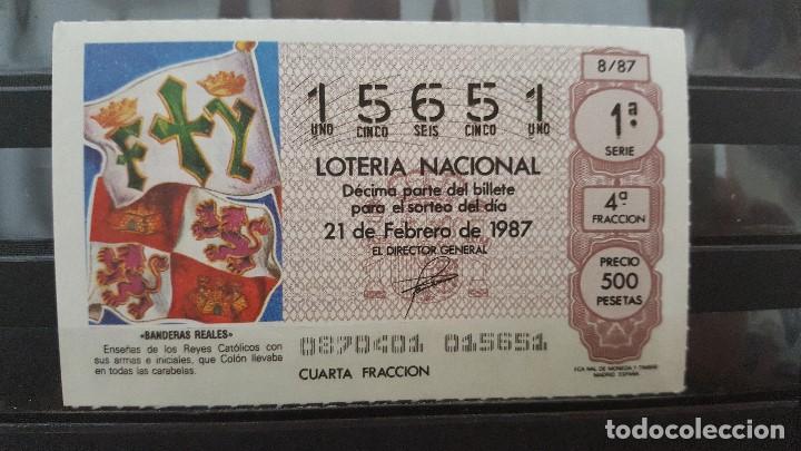 Loter&iacute;a Nacional: Decimo Loteria Nacional 21 de Febrero 1987.Sorteo 8/87. Banderas Reales. N&ordm; 15651. Capicua