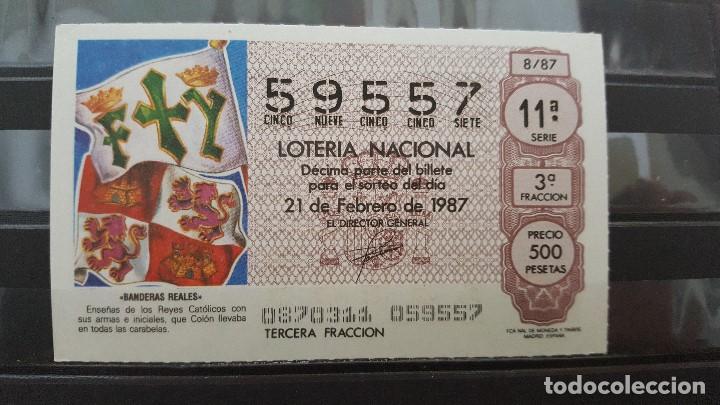 Loter&iacute;a Nacional: Decimo Loteria Nacional 21 de Febrero 1987.Sorteo 8/87. Banderas Reales. N&ordm; 59557.