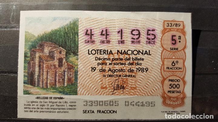 Loter&iacute;a Nacional: Decimo Loteria Nacional 19 Agosto 1989. Sorteo 33/89. San Miguel de Lillo (Asturias). N&ordm; 44195