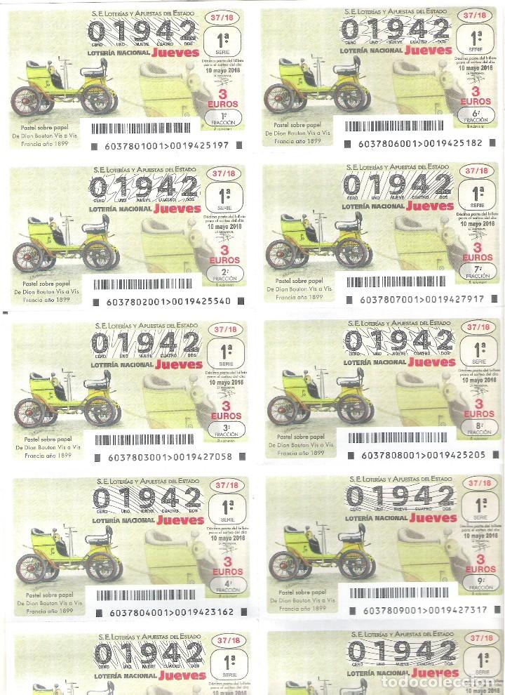 Nationale spanische Lotterie: 1 BILLETE LOTERIA NACIONAL JUEVES 10 MAYO 2018 37/18 COCHES VEHICULOS ANTIGUOS DION BOUTON VIS VIS