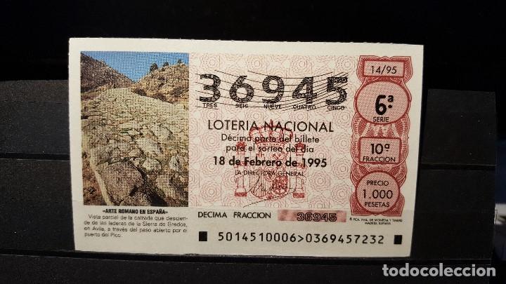 Loter&iacute;a Nacional: Loteria Nacional. 18 Febrero 1995. Sorteo 14/95. Calzada Romana Sierra de Gredos (Avila). N&ordm; 36945.