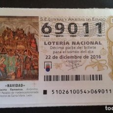 Lotería Nacional: LOTERÍA NACIONAL, SORTEO SABADOS, AÑO 2016, COMPLETO, DÉCIMO SORTEO 64 DOBLEZ, RESTO BIEN