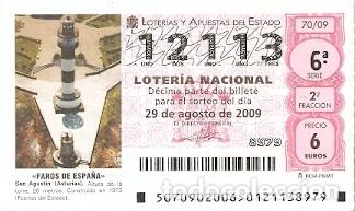 Loter&iacute;a Nacional: Loter&iacute;a Nacional, sorteo n&ordm; 70 de 2009. Faros de Espa&ntilde;a. San Agust&iacute;n. ref. 9-0970