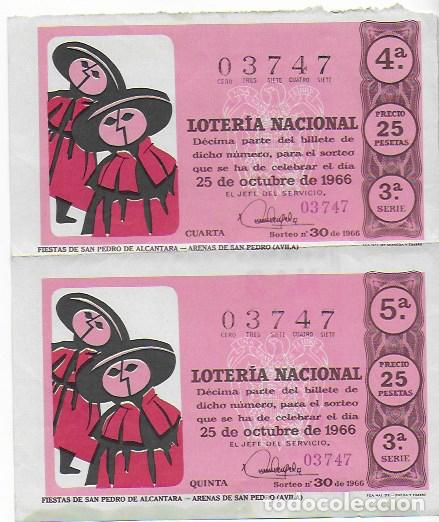 Loter&iacute;a Nacional: 2 d&eacute;cimos Loteria Nacional 25 octubre 1966. Administraci&oacute;n 3 Reus