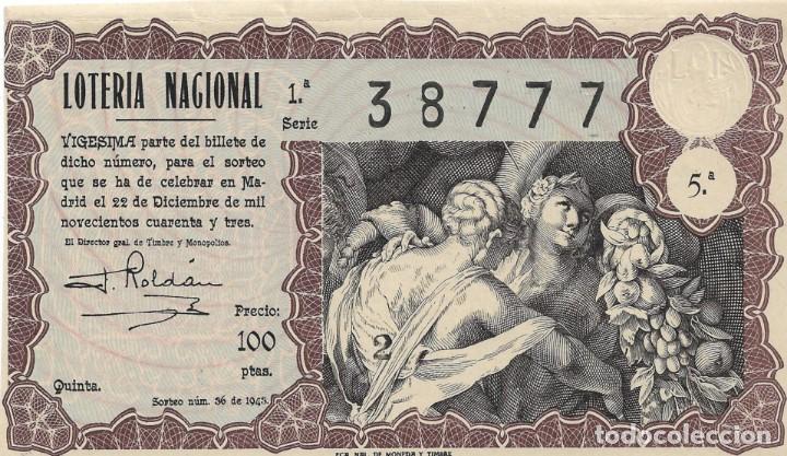 Lotteria Nationale Spagnola: DECIMO LOTERIA NACIONAL SORTEO N&ordm; 36 DE 1943
