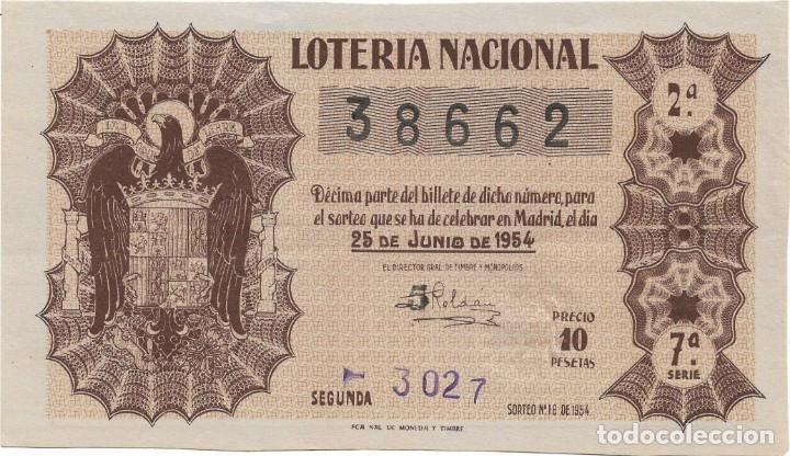 Lotteria Nationale Spagnola: DECIMO LOTERIA NACIONAL SORTEO N&ordm; 18 DE 1954
