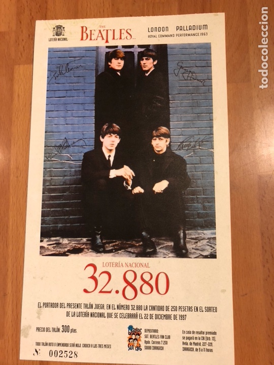 Loter&iacute;a nacional: Participaci&oacute;n loter&iacute;a nacional the beatles club de fans Zaragoza 1997