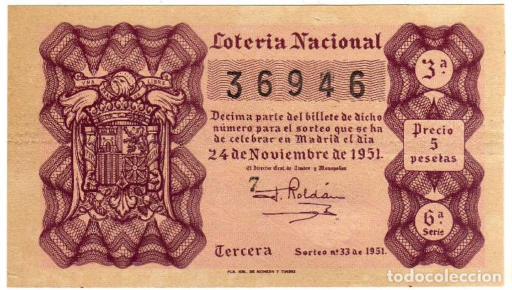 Nationale spanische Lotterie: PRECIOSO DECIMO DE LOTERIA NACIONAL - MADRID 24 DE NOVIEMBRE DE 1951 - SORTEO 33