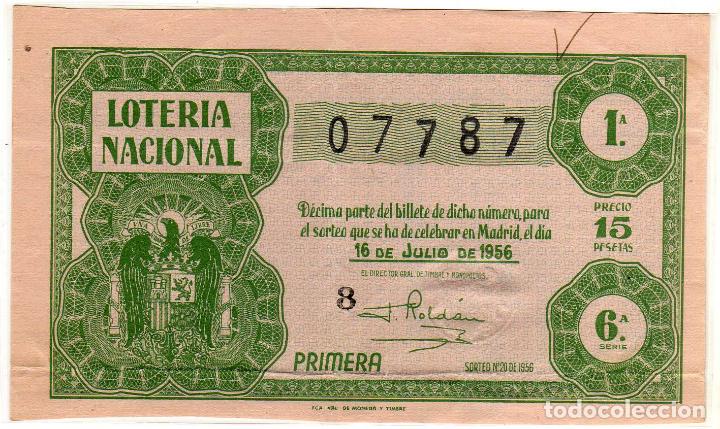 Lotteria Nationale Spagnola: PRECIOSO DECIMO DE LOTERIA NACIONAL - MADRID 16 DE JULIO DE 1956 - SORTEO 20