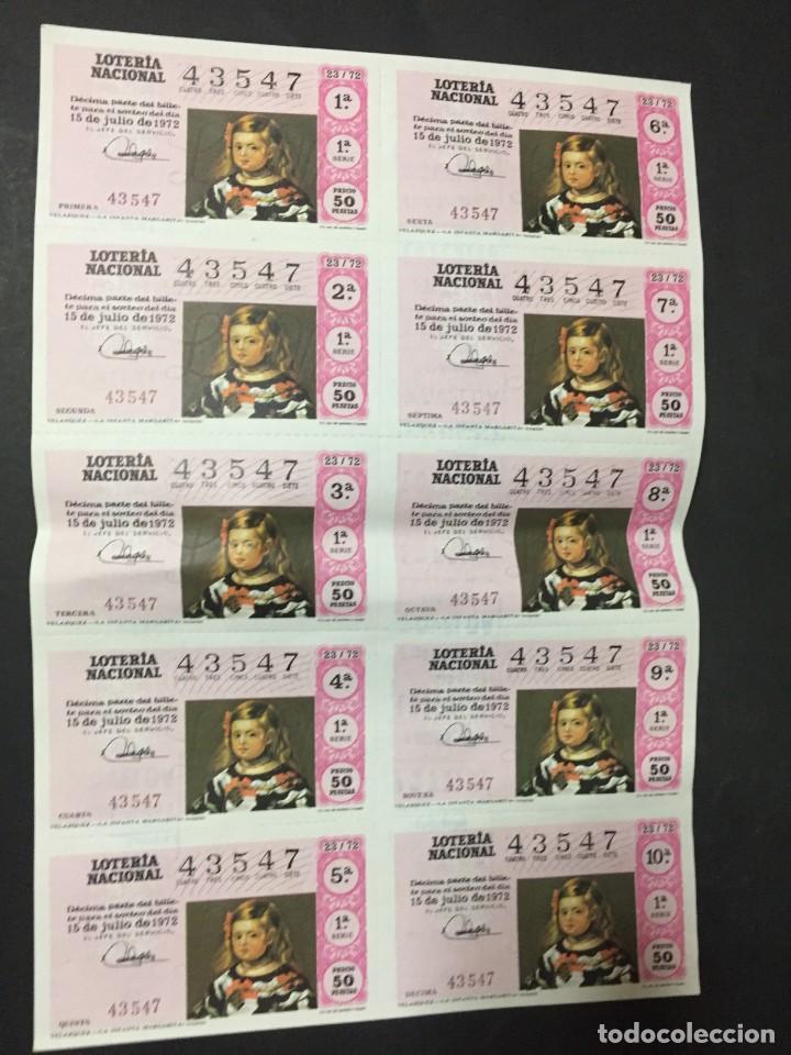 Loter&iacute;a nacional: HOJA PLIEGO BILLETE SERIE LOTERIA NACIONAL 15 DE JULIO 1972 VELAZQUEZ LA INFANTA MARGARITA 43547