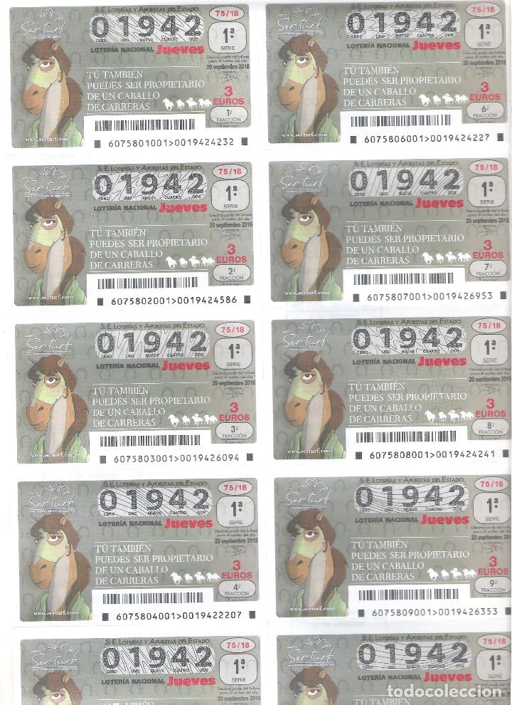 Nationale spanische Lotterie: 1 BILLETE LOTERIA DEL JUEVES - 20 SEPTIEMBRE 2018 - 75/18 - HIPICA CABALLOS DE CARRERAS